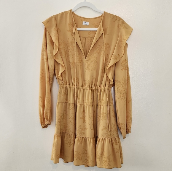 Wilfred Cairo Gold Yellow Floral Print Marvelle Ruffle  Dress Small - Picture 3 of 9